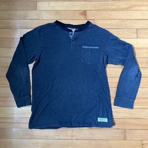 Roark Revival Mens Large Navy Blue Slub Knit Long Sleeve Henley Pocket Shirt